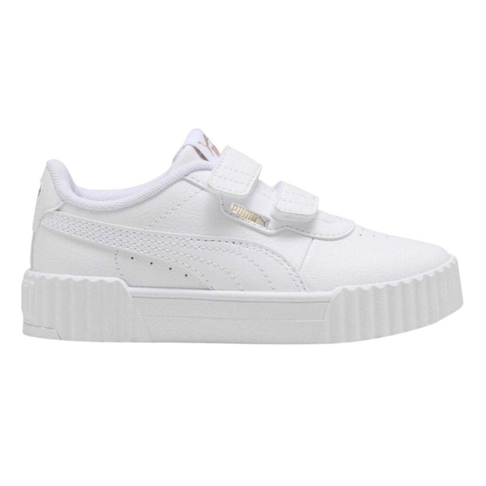 Puma Childrens/Kids Carina 3.0 Logo Leather Court Trainers / White/Gold